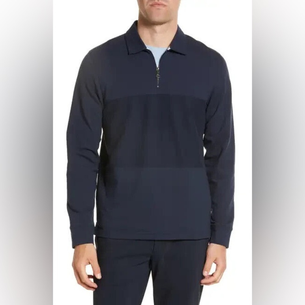 Ted Baker London Men's Long Sleeve Lydney Colorblock 1/4 Zip Polo Shirt Navy 2XL